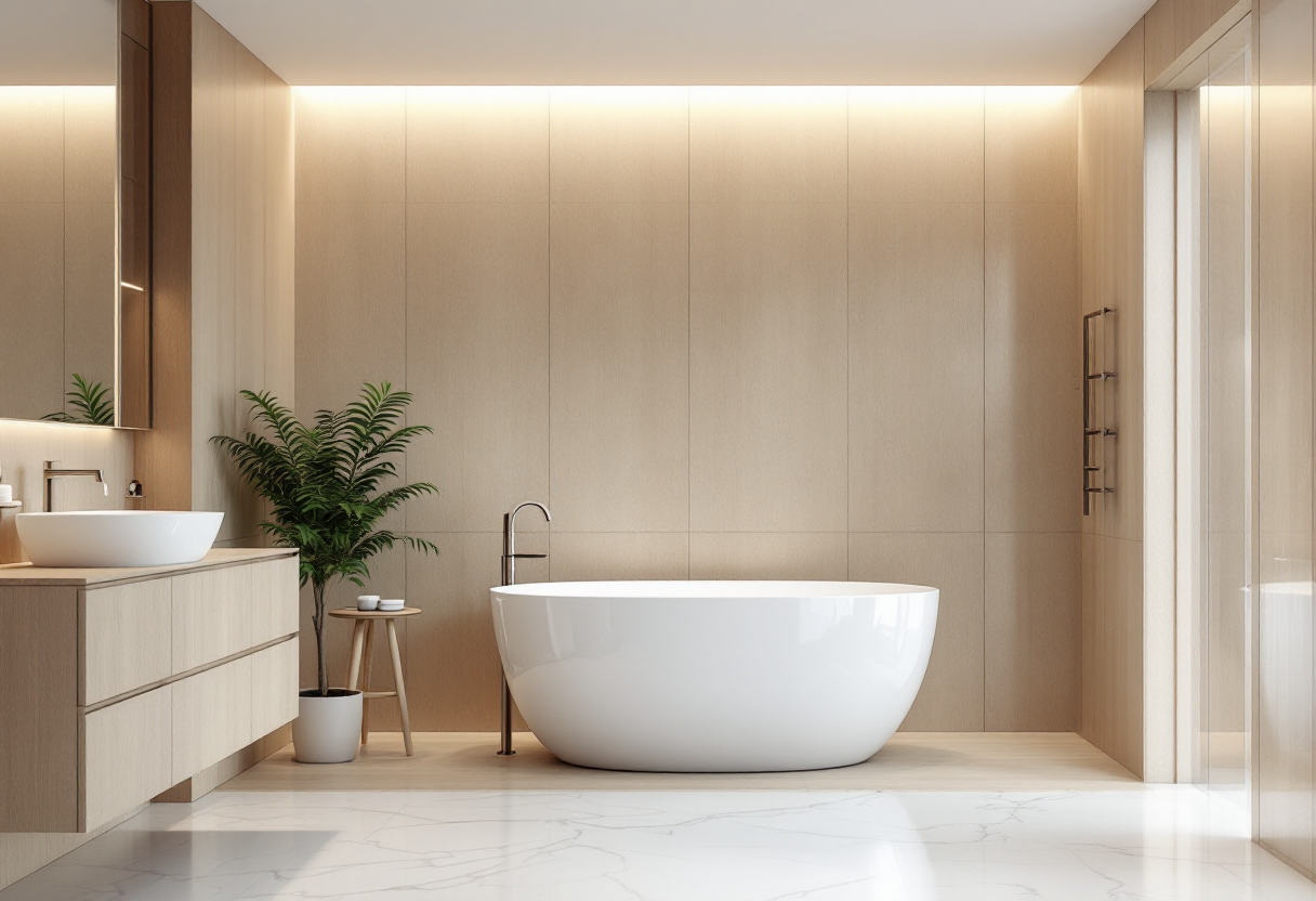 Bagno minimalista con design elegante e funzionale