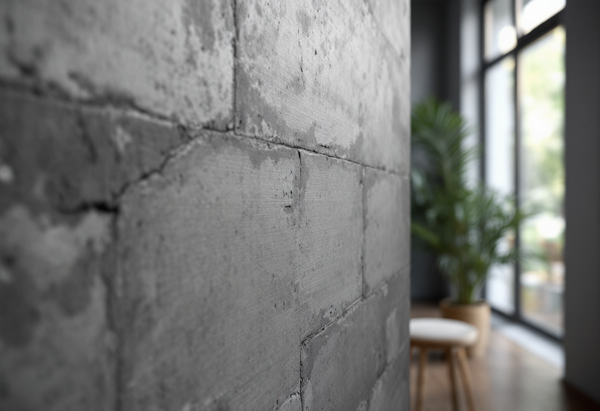 Interno con carta da parati effetto cemento elegante
