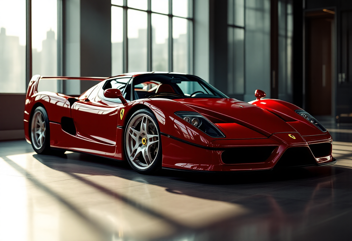 Ferrari F50 rossa in vendita all'asta, vista laterale