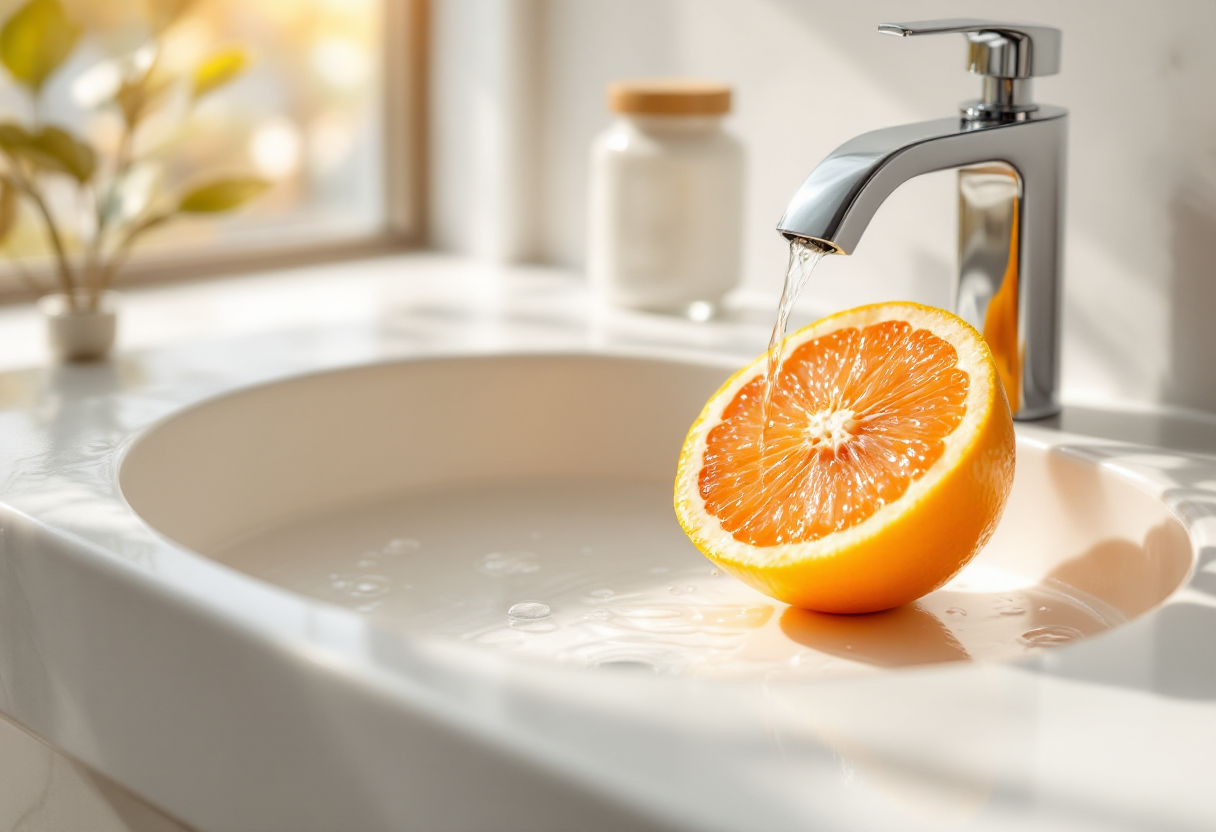Pompelmo fresco utilizzato per la pulizia ecologica