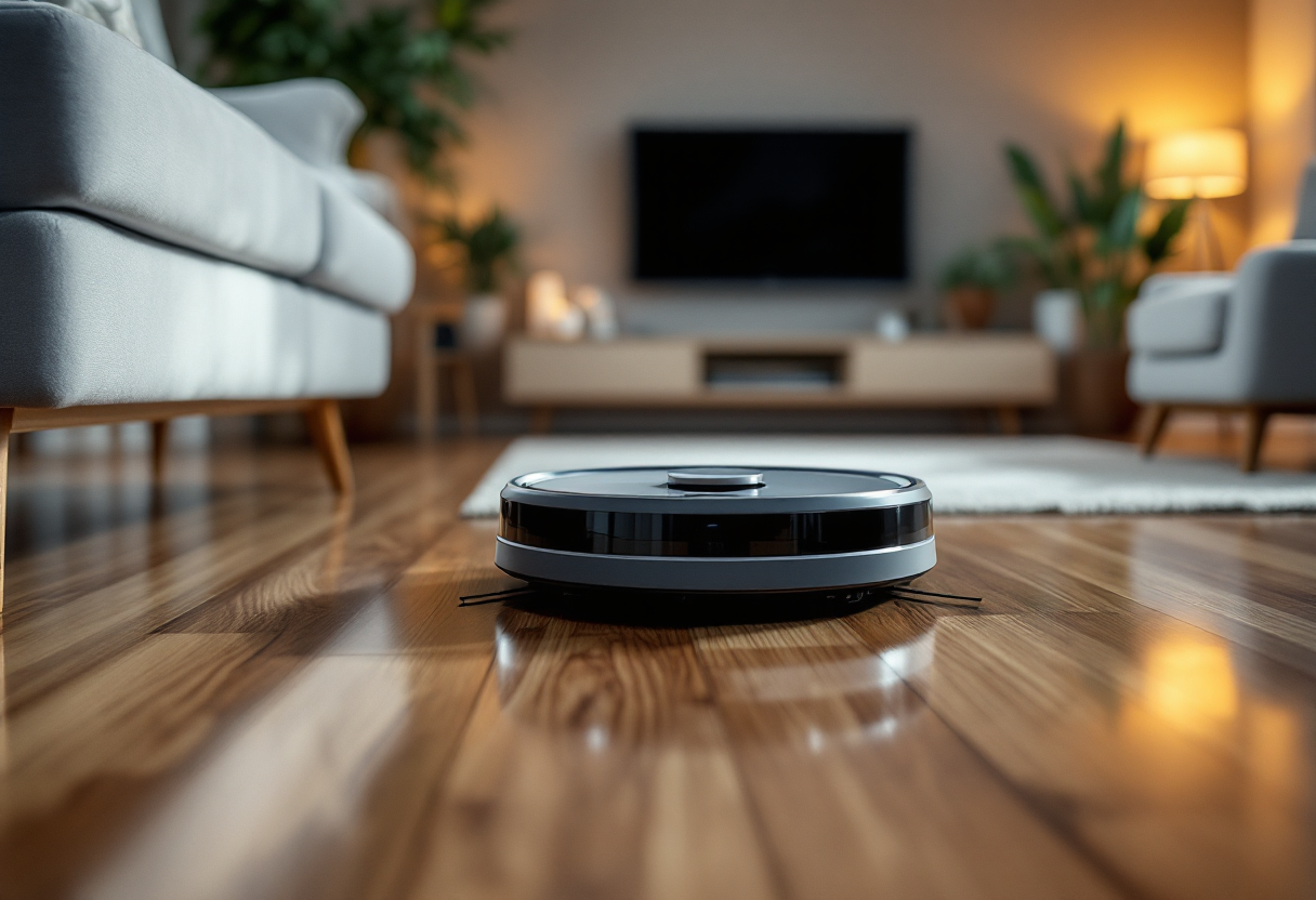 Robot aspira e lava pavimenti in azione