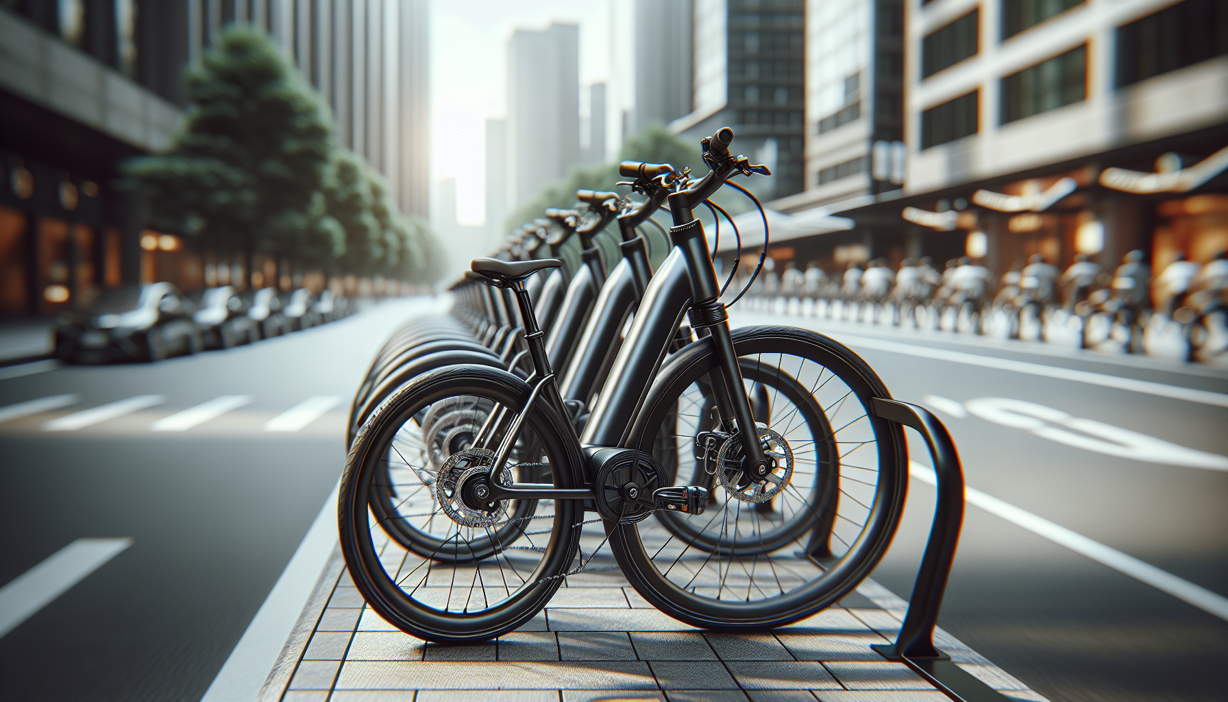 Bicicletta elettrica in un paesaggio urbano sostenibile