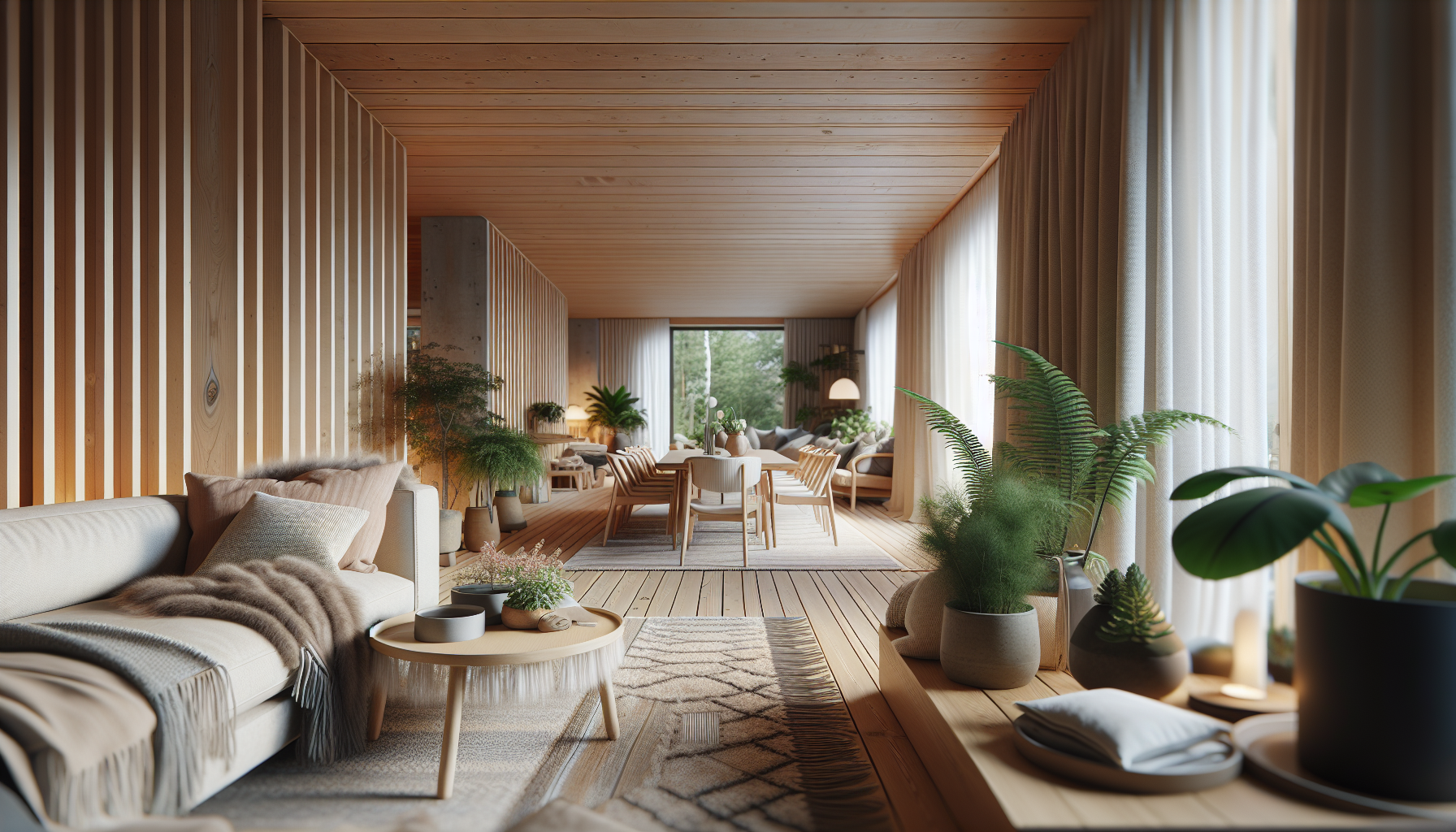 Interno di una casa in stile nordico con decorazioni calde