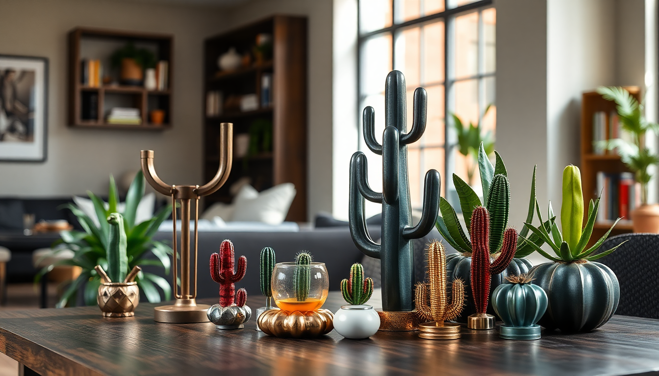 Idee di design con cactus in metallo per interni ed esterni
