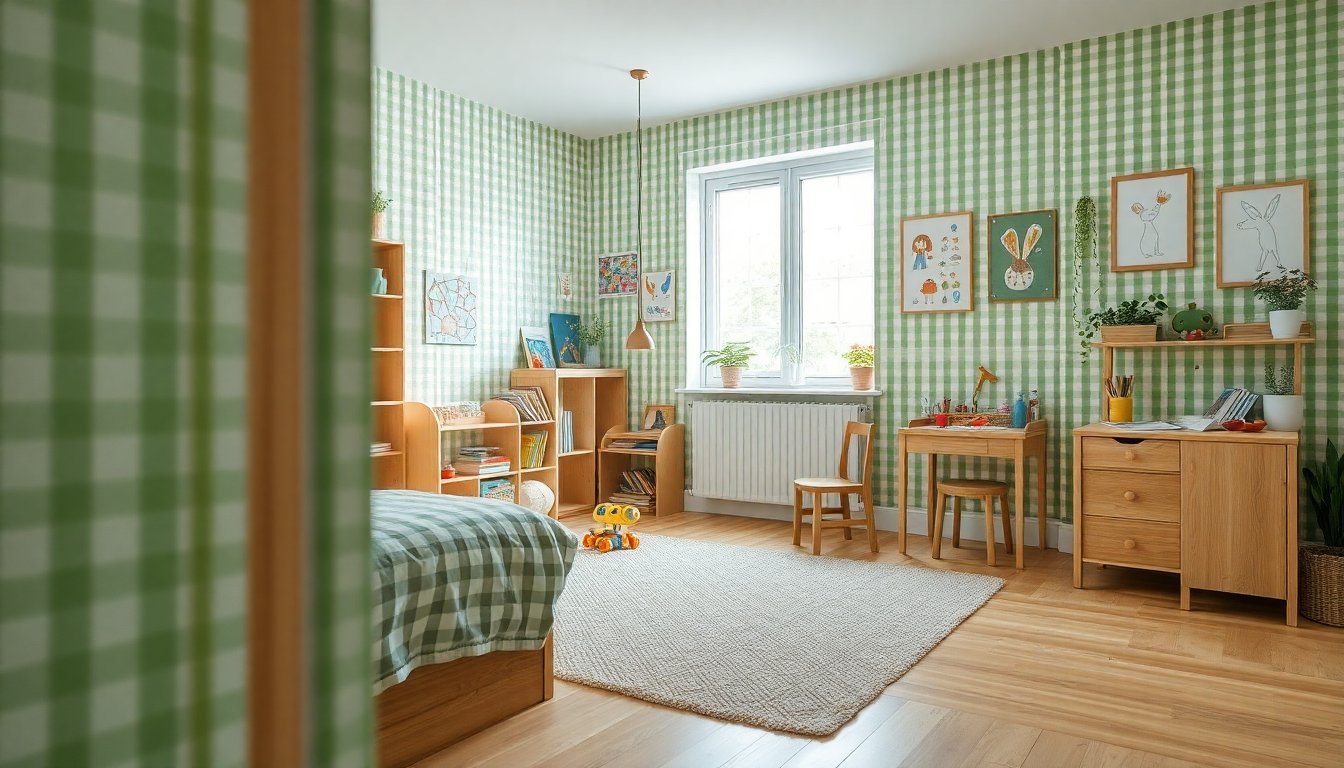 Trasforma la camera di Eric con la carta da parati Vichy verde: idee e ispirazioni