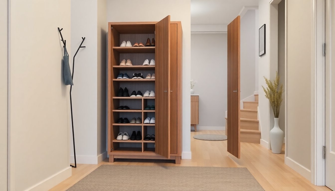 Scarpiera moderna slim: design in rovere e capienza ottimale
