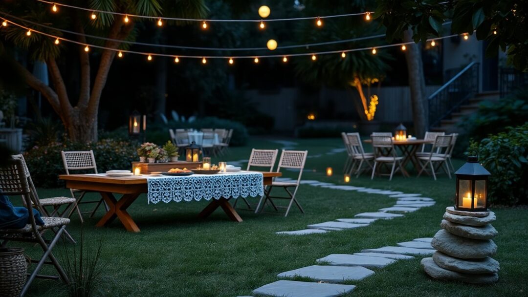 Allestire il giardino per feste: percorso ospiti, luci e buffet