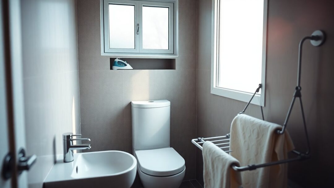 Idee salvaspazio per il bagno piccolo: layout, sanitari e stendino