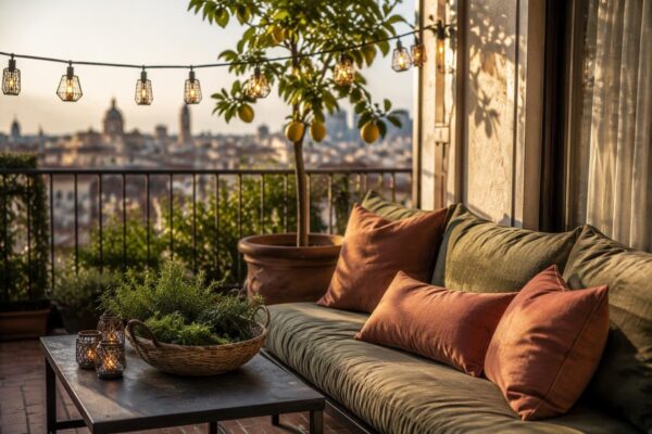 Arredare il terrazzo: illuminazione, tessuti e colori durevoli