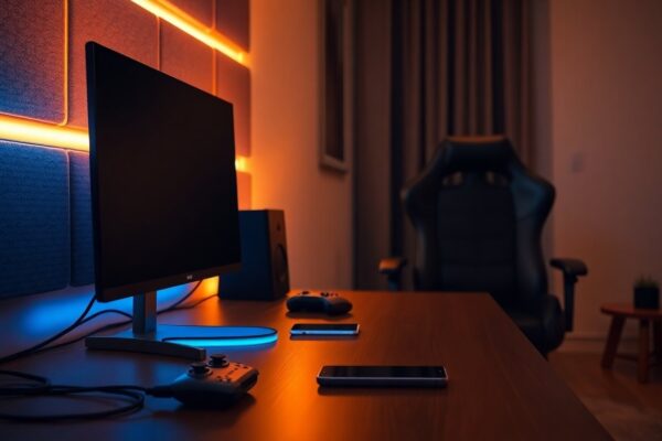 Setup gaming ergonomico: illuminazione a strati, cavi in ordine e acustica elegante