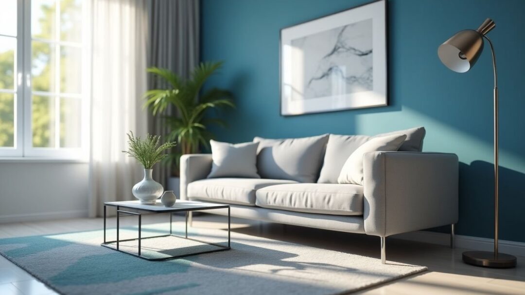 Soggiorno moderno con pareti blu: consigli per arredare con stile