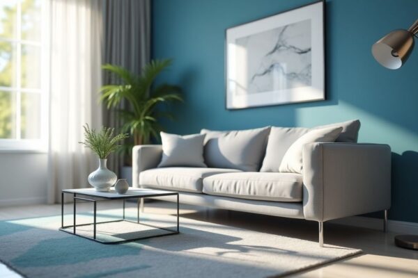 Soggiorno moderno con pareti blu: consigli per arredare con stile