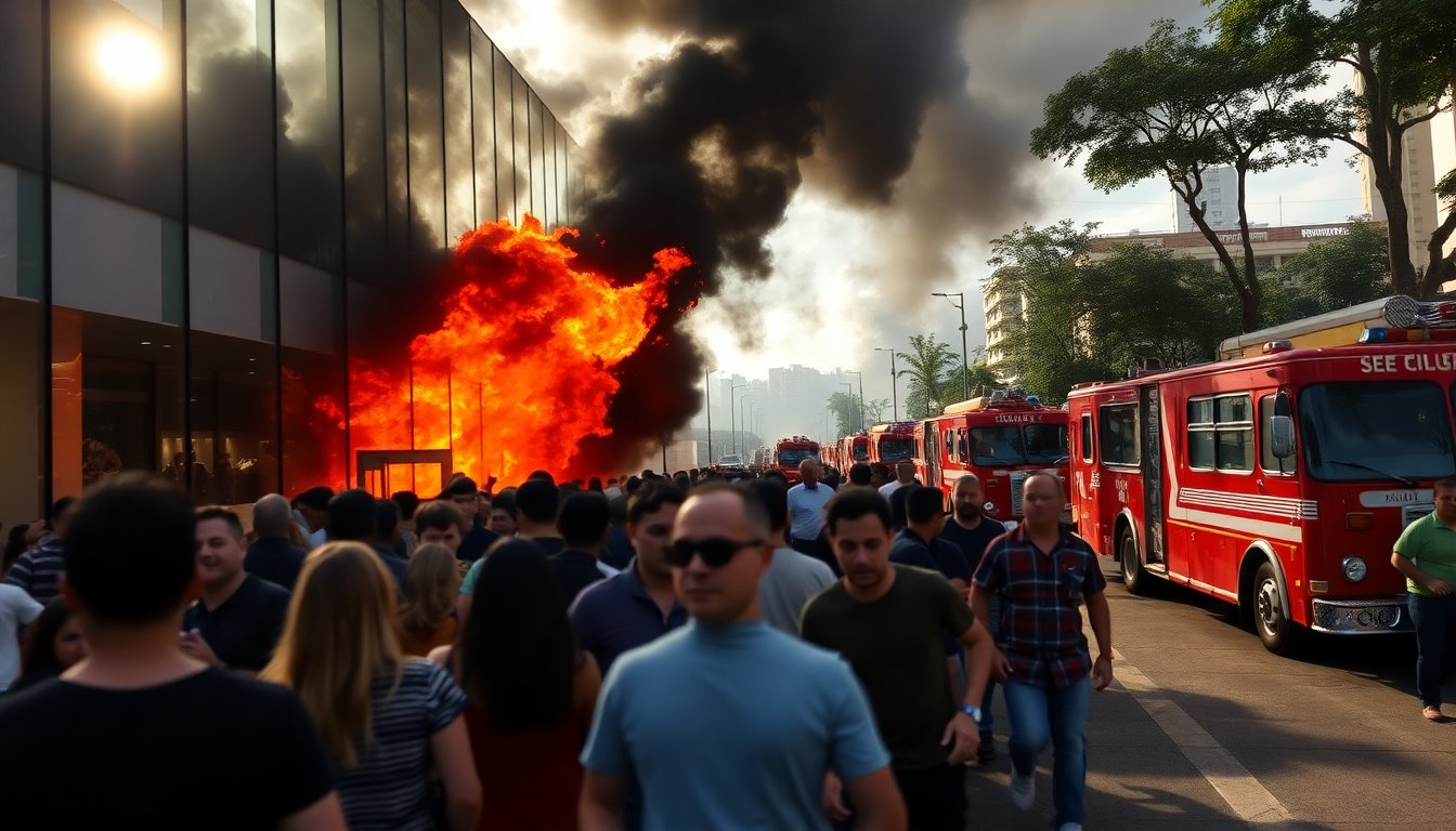 Incêndio em São Paulo: centro comercial em chamas e evacuação em massa