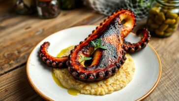 polvo grelhado com pure rustico tecnica e terroir em um prato 1772312997