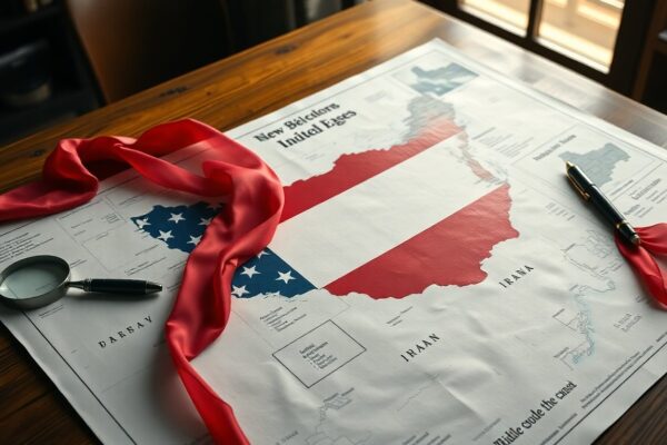 Imagem de mapa do Irã preenchido pela bandeira dos Estados Unidos chama atenção