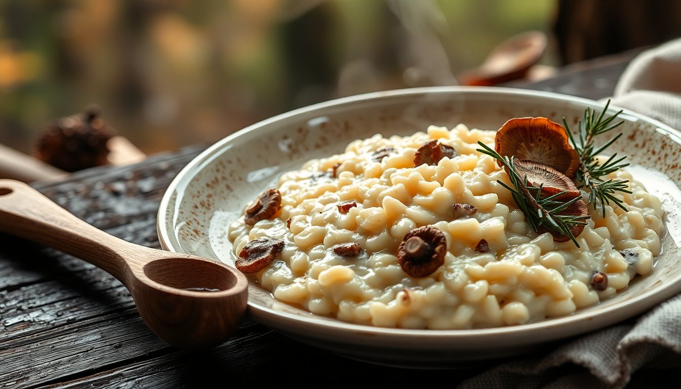 Creamy wild mushroom risotto with umami depth