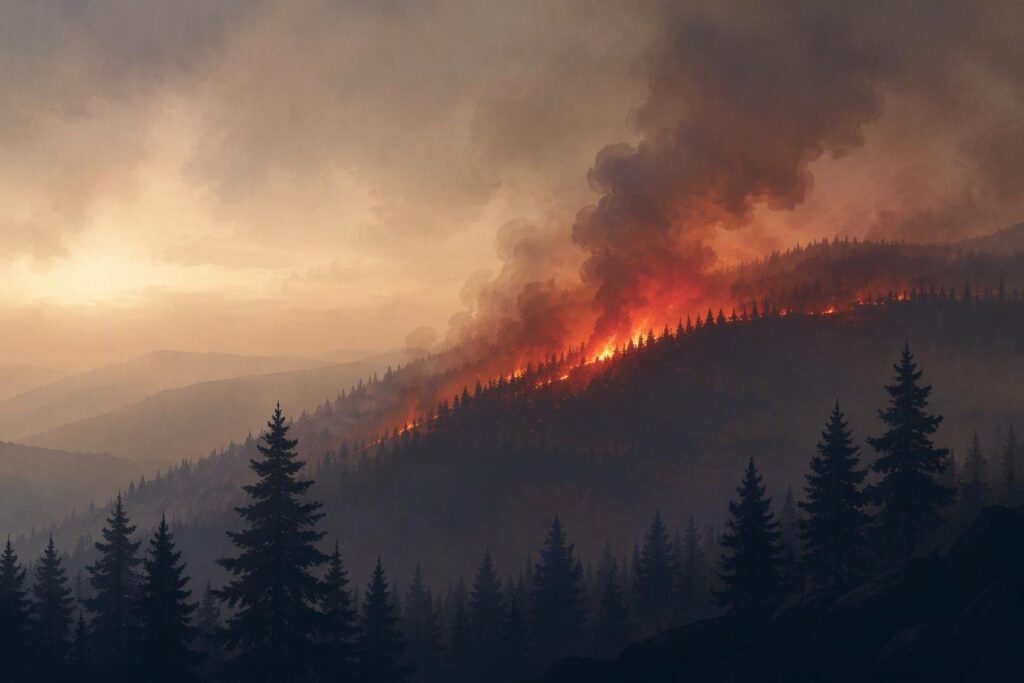 Incendio boschivo rilevato a 48,7 km da L’Aquila