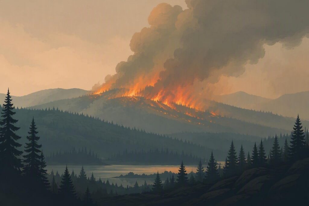 Incendio boschivo rilevato a 34,5 km da L’Aquila
