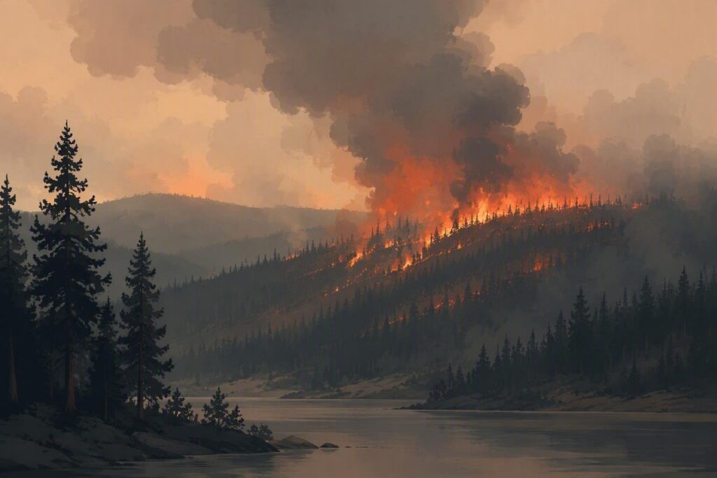Incendio boschivo rilevato a 48,8 km da L’Aquila
