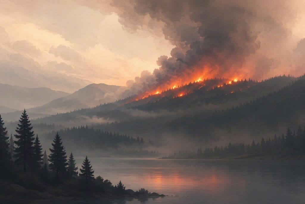Incendio boschivo rilevato a 52,5 km da L’Aquila