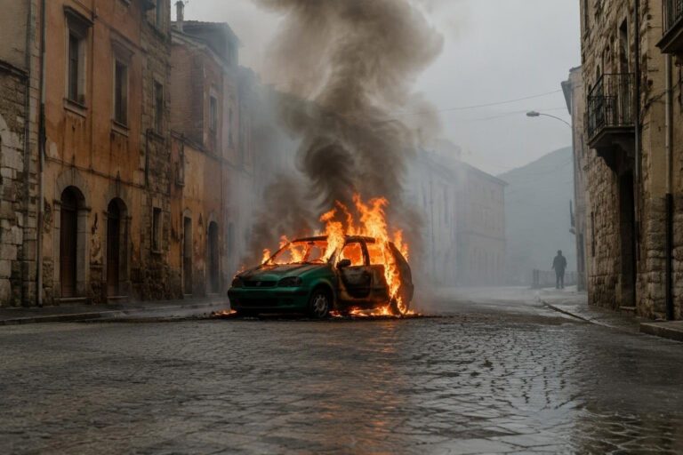Fiat Punto verde prende fuoco a Luco dei Marsi, intervento dei Vigili