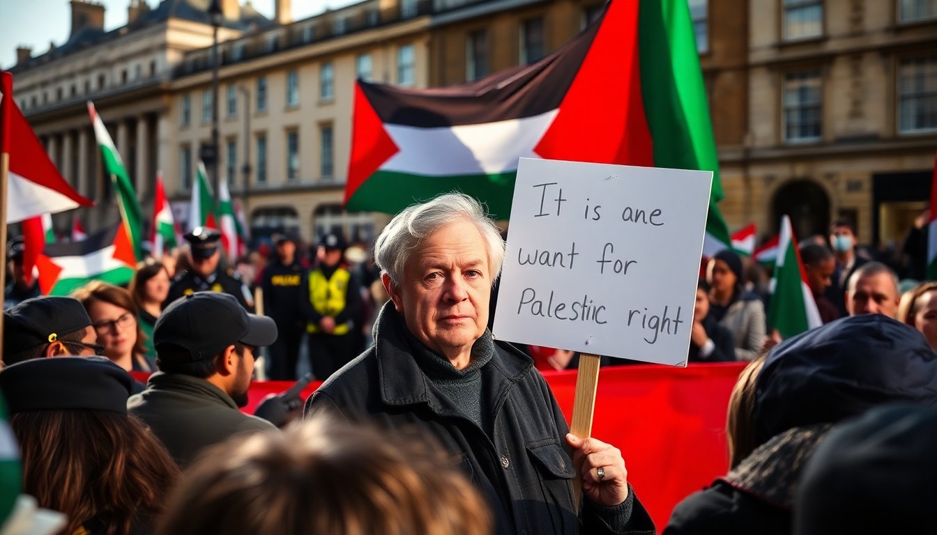 Peter Tatchell faces arrest for placard at London Palestine march