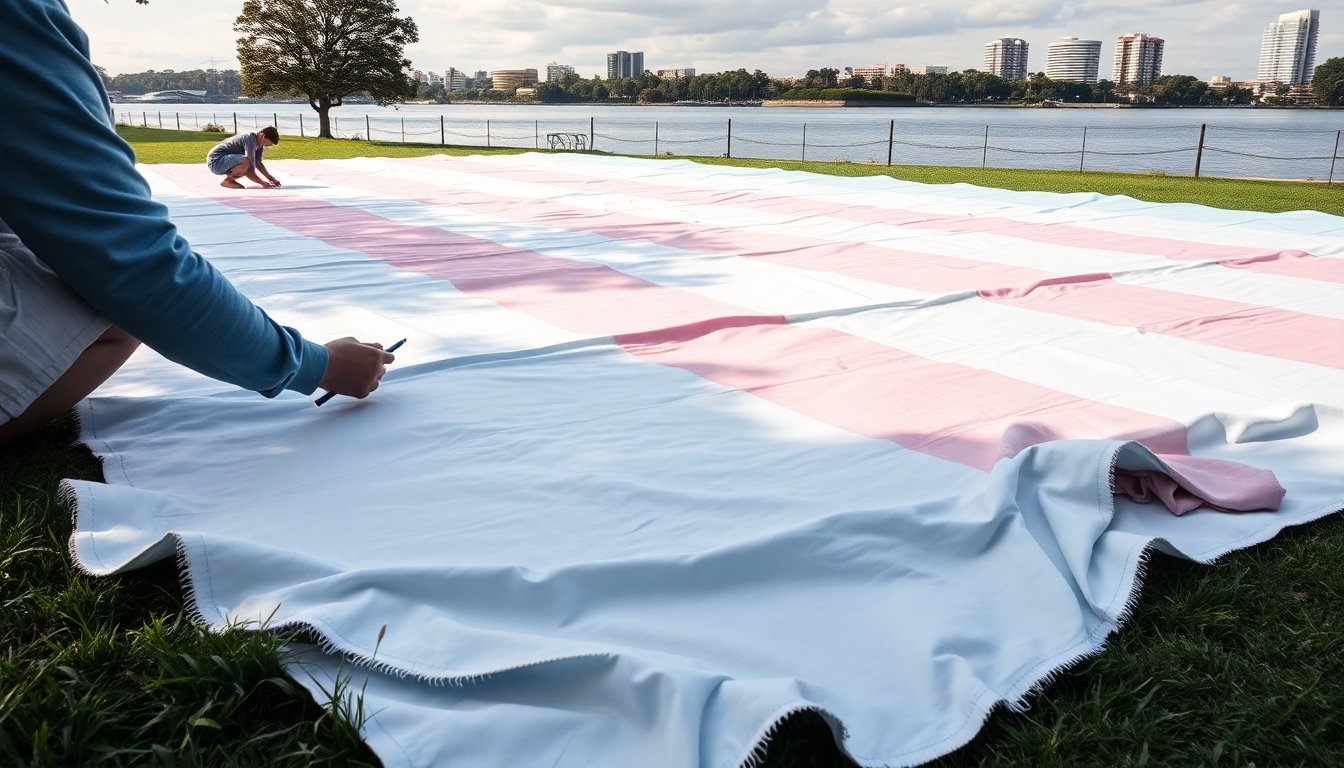 Brisbane community unveils world’s largest trans flag to challenge Queensland ban