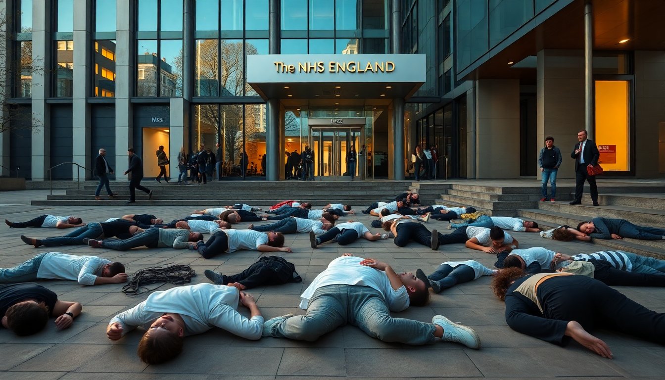 LGBTQIA+ protesters hold die-in at NHS England over paused HRT for 16 and 17-year-olds