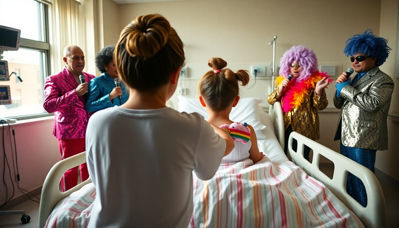 Young Pride supporter receives bedside sing-along from drag performers