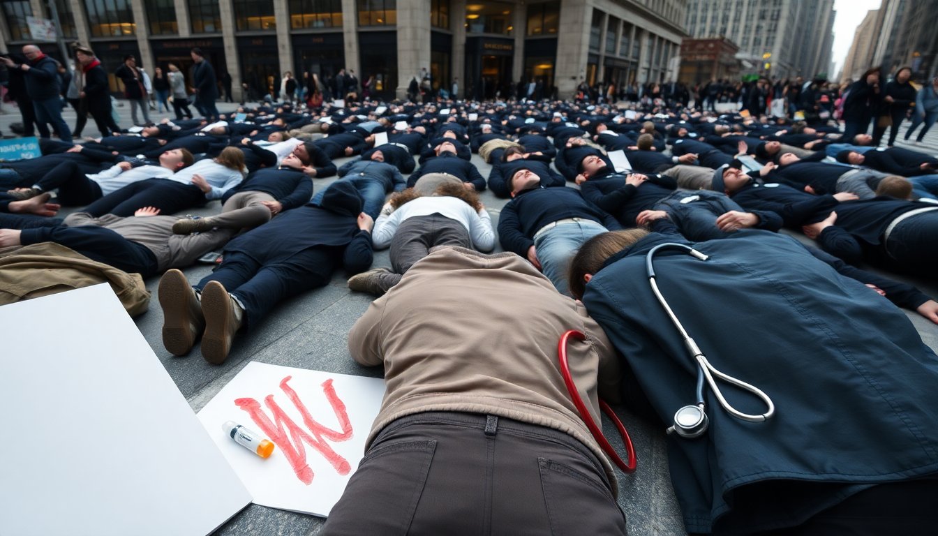 ACT UP die-in targets Palantir over ICE ties and federal health spending