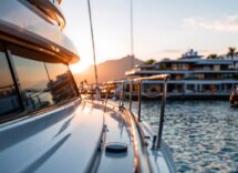 Vista panoramica dello Yacht Club di Como con barche a vela