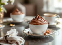 Deliziosa mousse al mocha in un elegante piatto