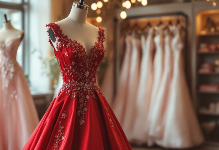 Abito da sposa rosso elegante per matrimoni moderni