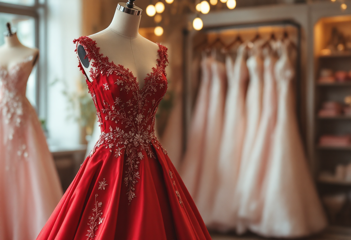 Abito da sposa rosso elegante per matrimoni moderni