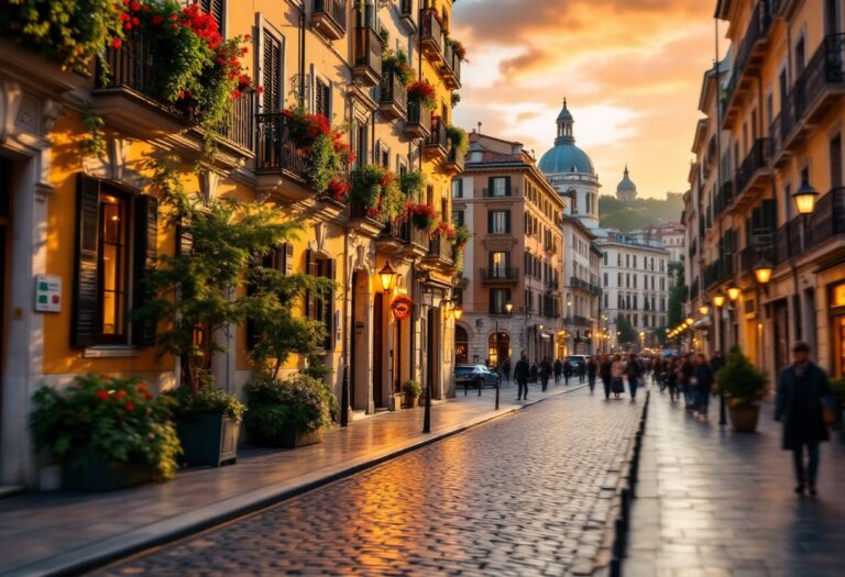 Un collage di città italiane con note musicali