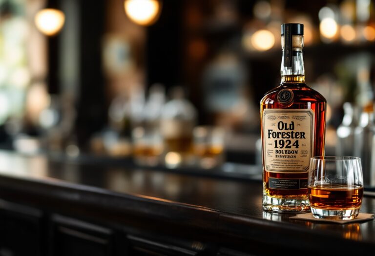 Bottiglie di bourbon Old Forester in un ambiente tradizionale