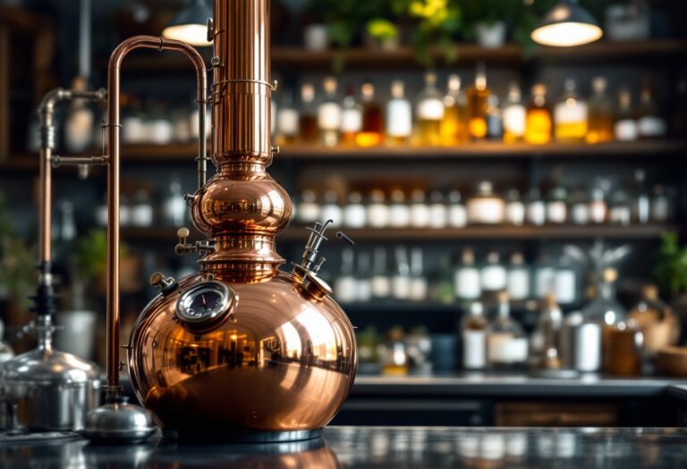 Bottiglia di Pappaluga Gin con ingredienti freschi