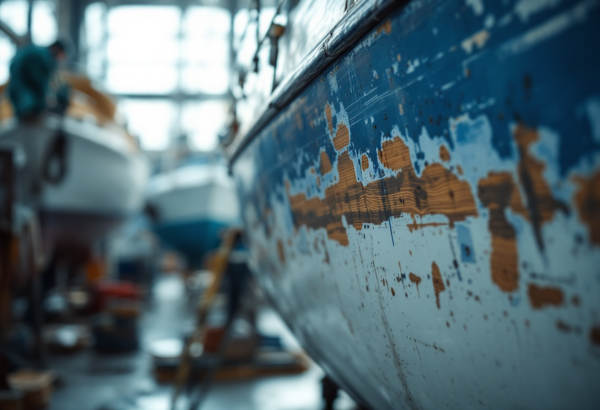 Yacht a vela Tarantella in fase di restauro