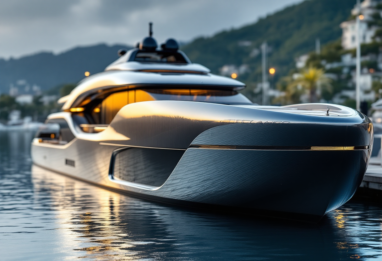 Superyacht Migaloo M5 in acqua, vista panoramica