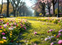 Persona che si allena all'aperto in un parco primaverile