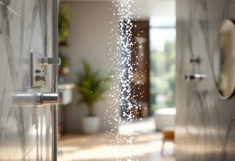 Uomo che si gode una doccia fredda per il benessere