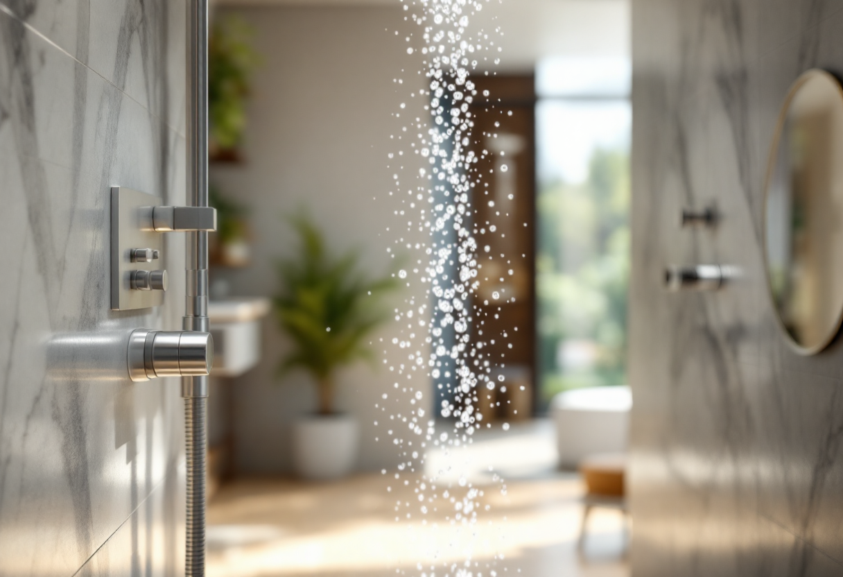 Uomo che si gode una doccia fredda per il benessere