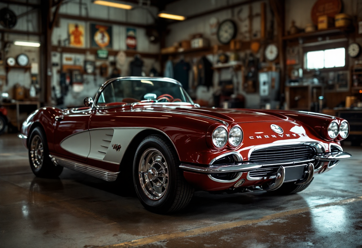 Corvette rossa in un paesaggio americano iconico