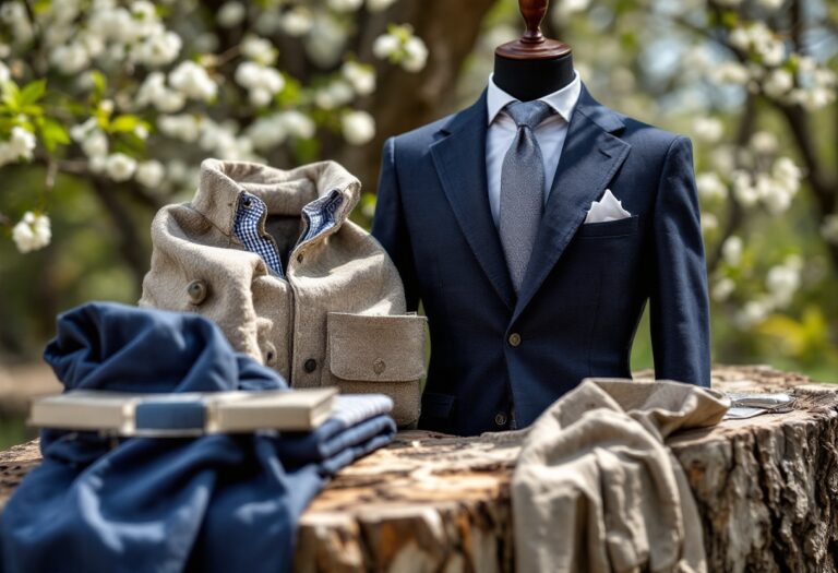 Uomo moderno in look primaverile elegante e funzionale