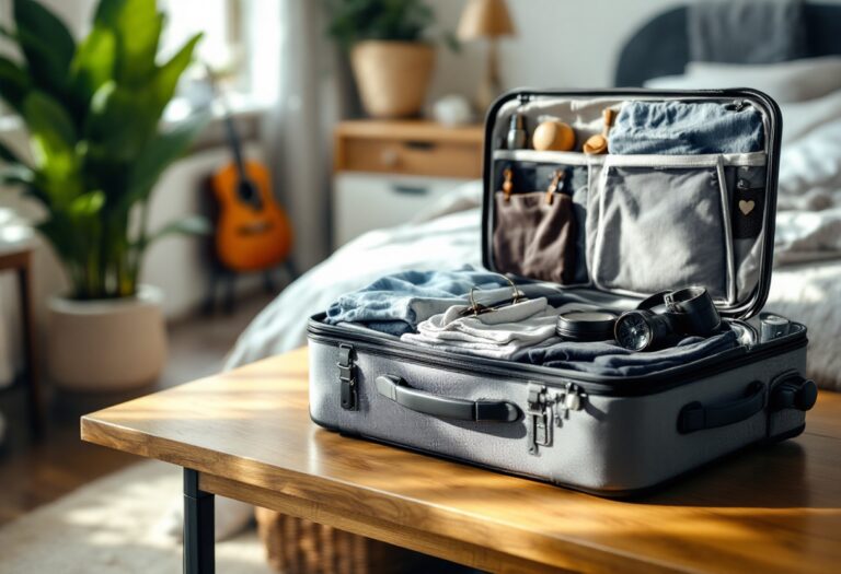 Immagine di una valigia ben organizzata per viaggi