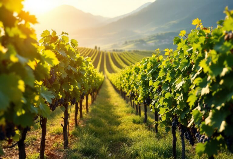 Vigneti in Valle d'Aosta con paesaggio montano