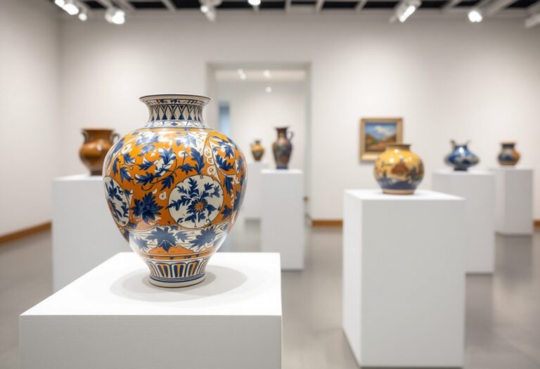 Ceramiche artistiche con nuvole sullo sfondo blu