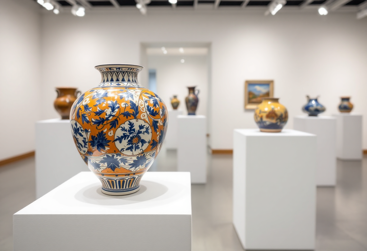 Ceramiche artistiche con nuvole sullo sfondo blu