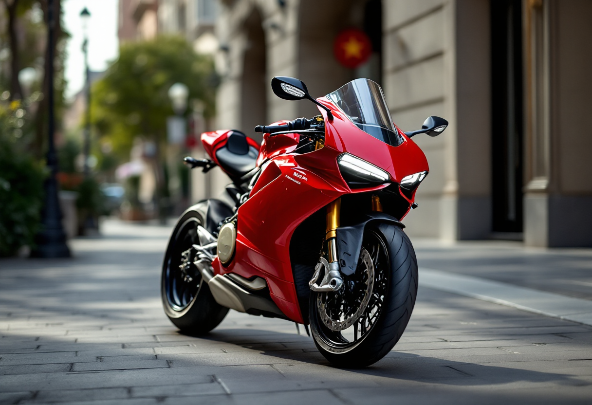 Ducati Panigale V4 Lamborghini in un paesaggio italiano