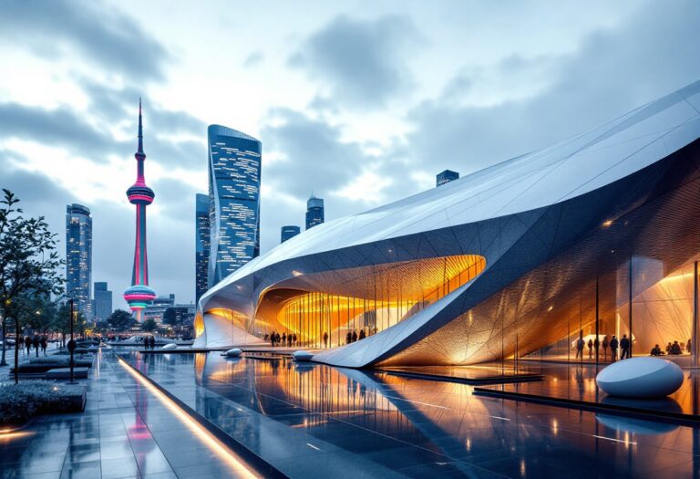 Immagine di un museo futuristico in una grande città